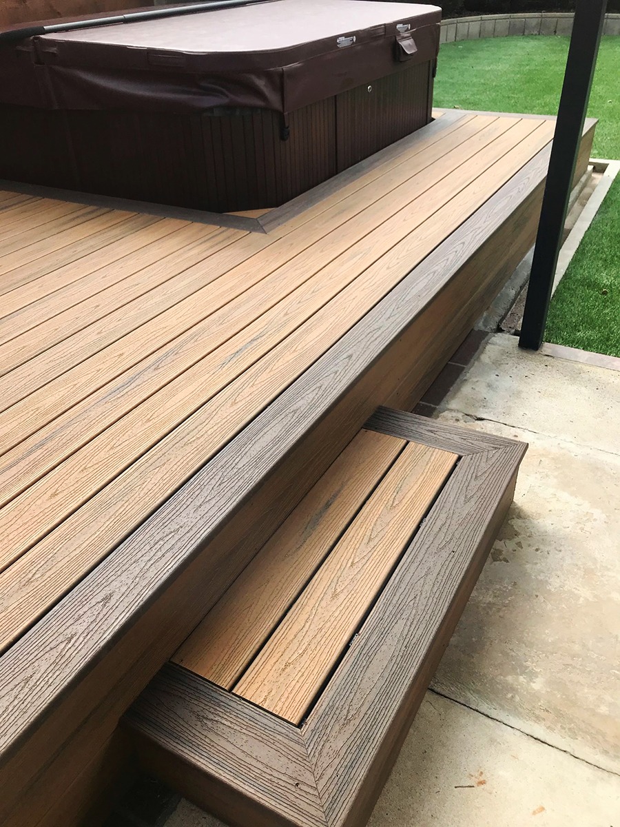 custom hot tub steps deck
